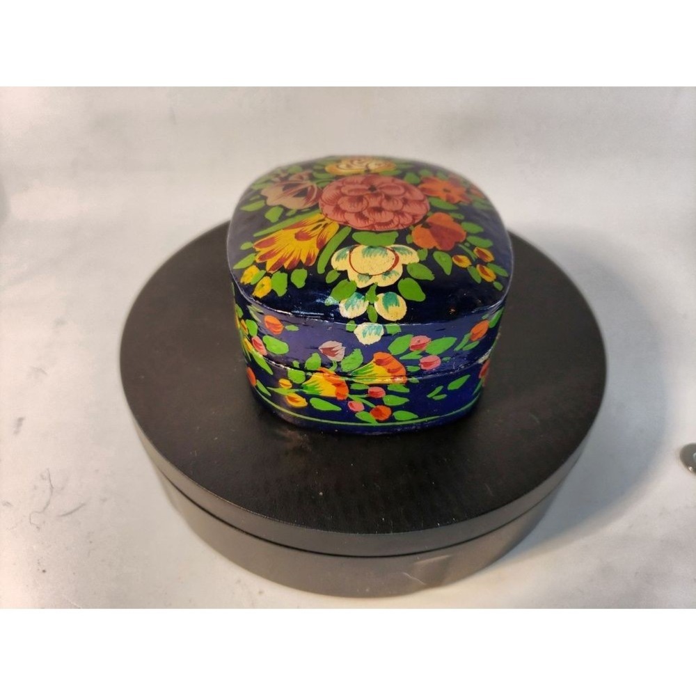 Handcrafted Kashmiri Floral Design Trinket Box Small Blue - Picture 5 of 11